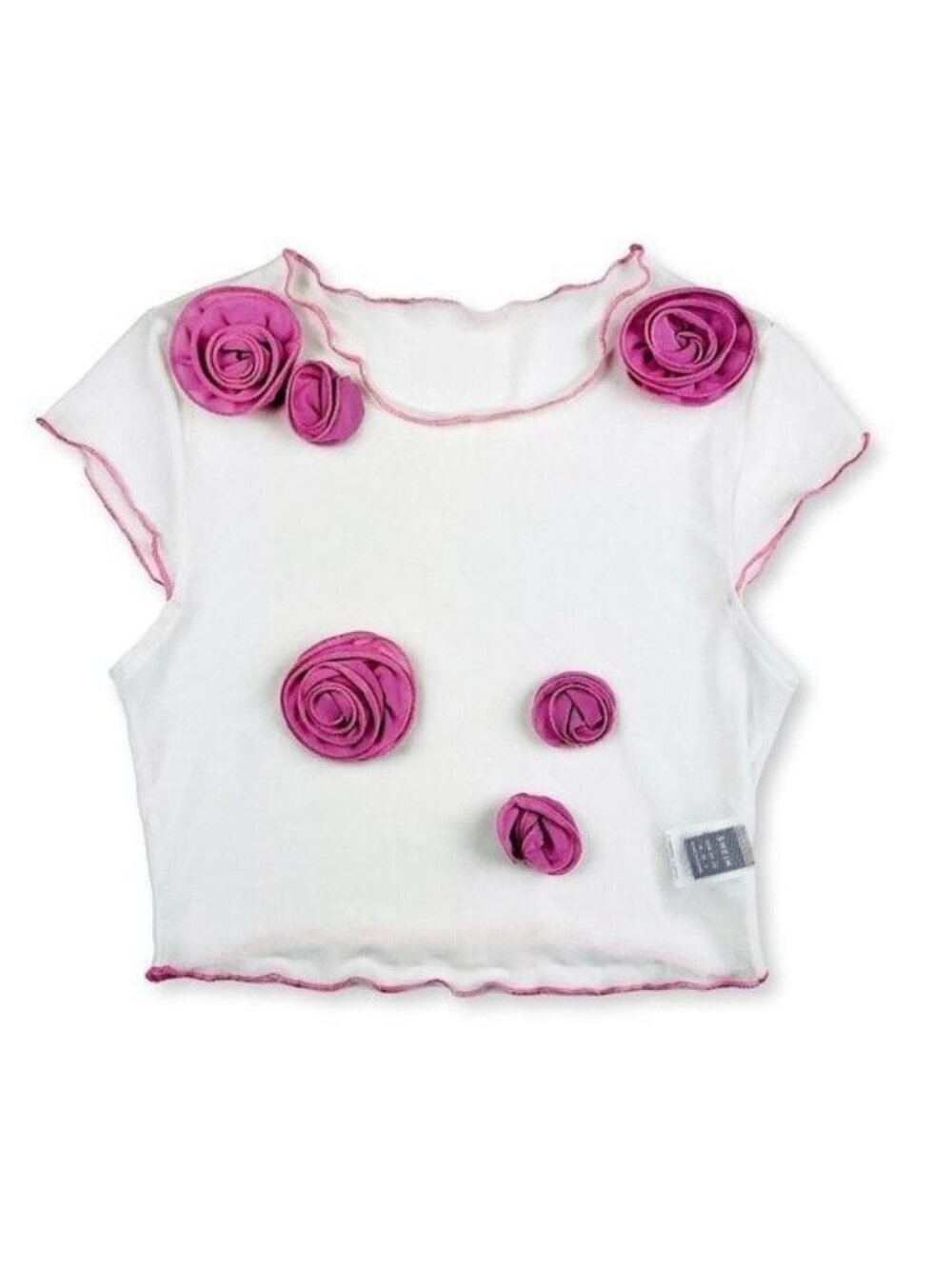Pre-Owned Shein Sheer Mesh Top – Size M – White w/ Pink Rosettes